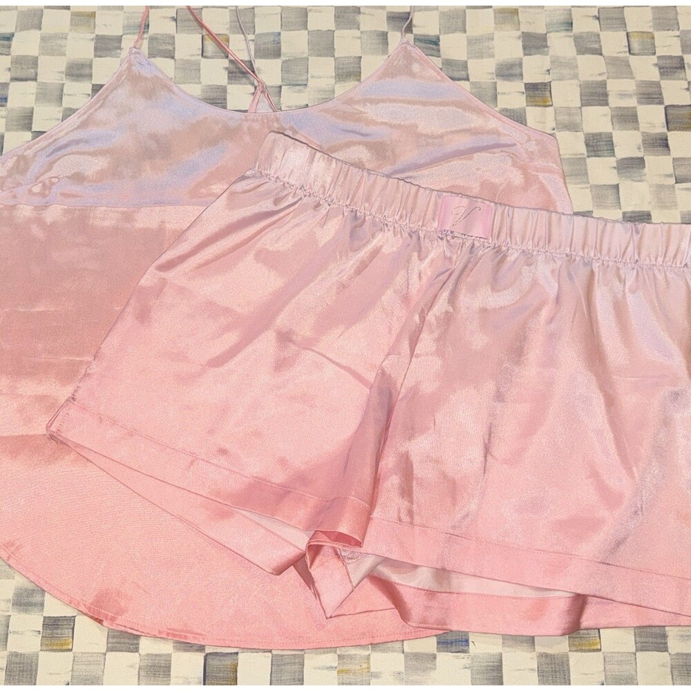 Victoria’s Secret Satin Cami Style Pajama Set Pink Dip Dye Ombre Top L Bottom M